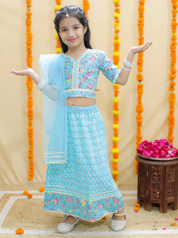 Blue_Floral_Printed_Ready_To_Wear_Cotton_Lehenga_&_Choli_With_Dupatta