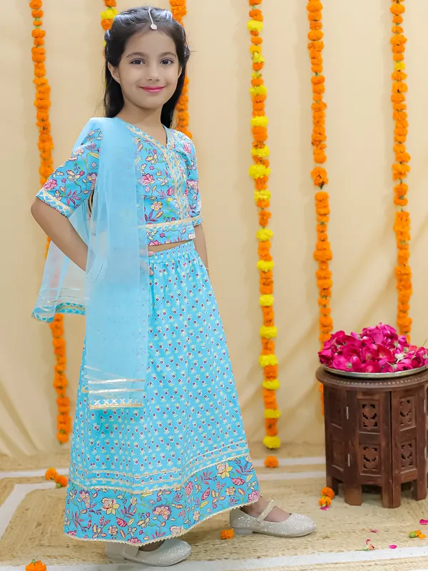 Blue_Floral_Printed_Ready_To_Wear_Cotton_Lehenga_&_Choli_With_Dupatta
