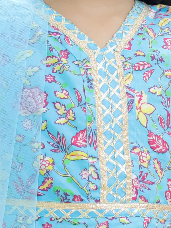 Blue_Floral_Printed_Ready_To_Wear_Cotton_Lehenga_&_Choli_With_Dupatta