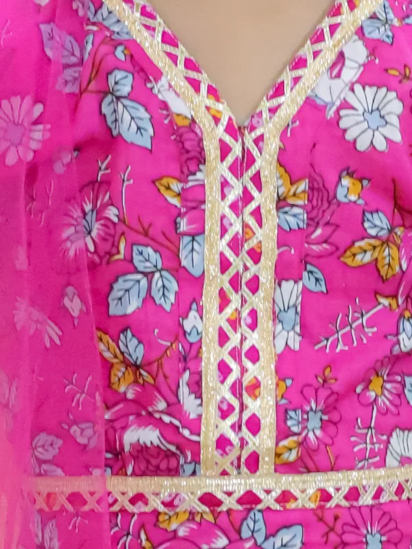 Pink_Floral_Printed_Ready_To_Wear_Cotton_Lehenga_&_Choli_With_Dupatta