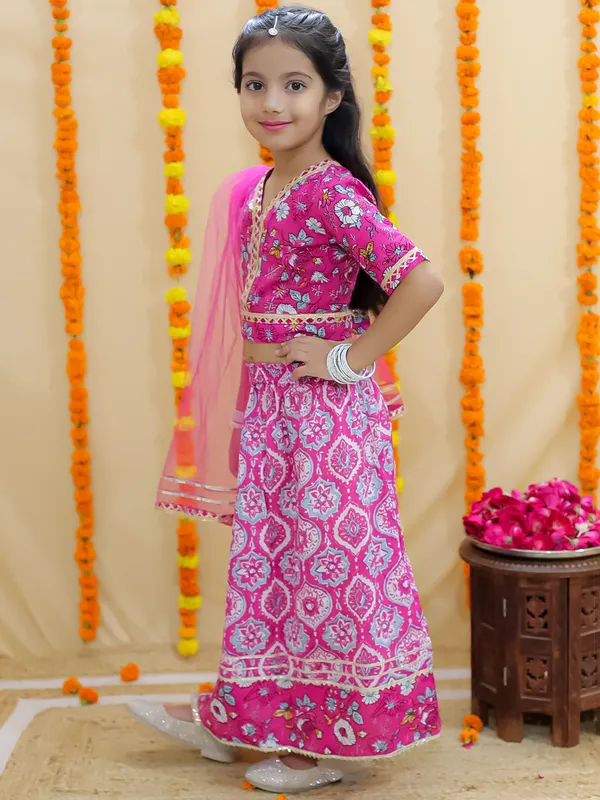 Pink_Floral_Printed_Ready_To_Wear_Cotton_Lehenga_&_Choli_With_Dupatta