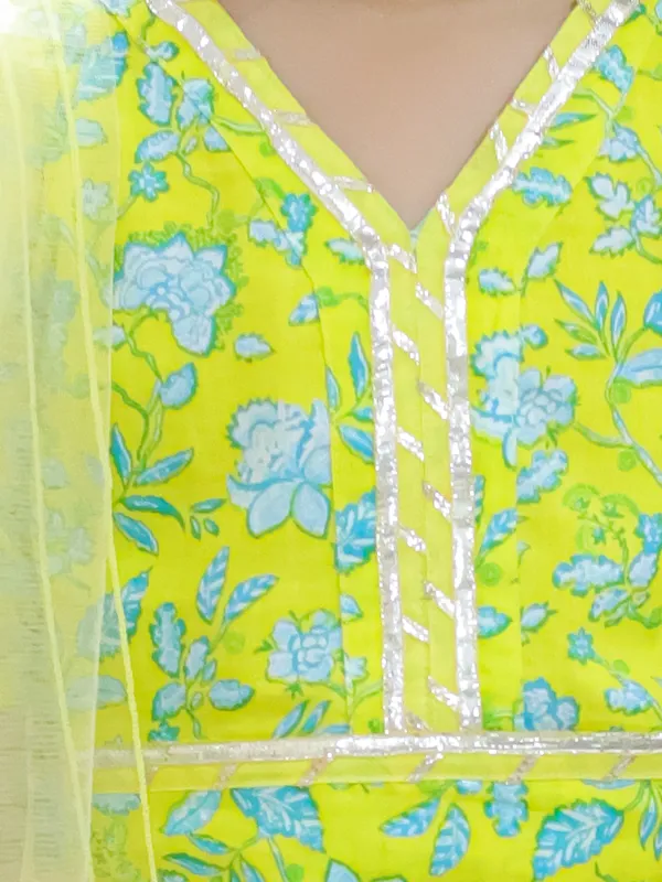 Yellow_Floral_Printed_Ready_To_Wear_Cotton_Lehenga_&_Choli_With_Dupatta