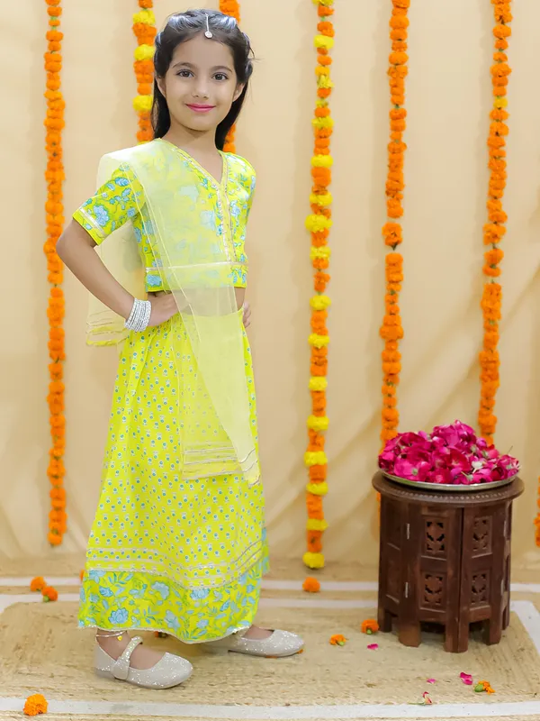 Yellow_Floral_Printed_Ready_To_Wear_Cotton_Lehenga_&_Choli_With_Dupatta