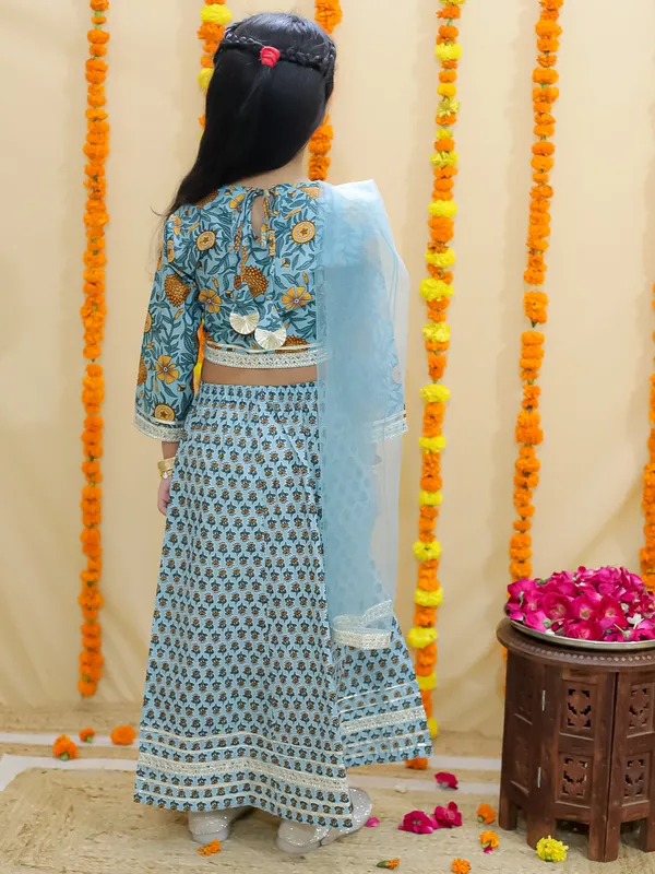 Green_Floral_Printed_Ready_To_Wear_Cotton_Lehenga_&_Choli_With_Dupatta