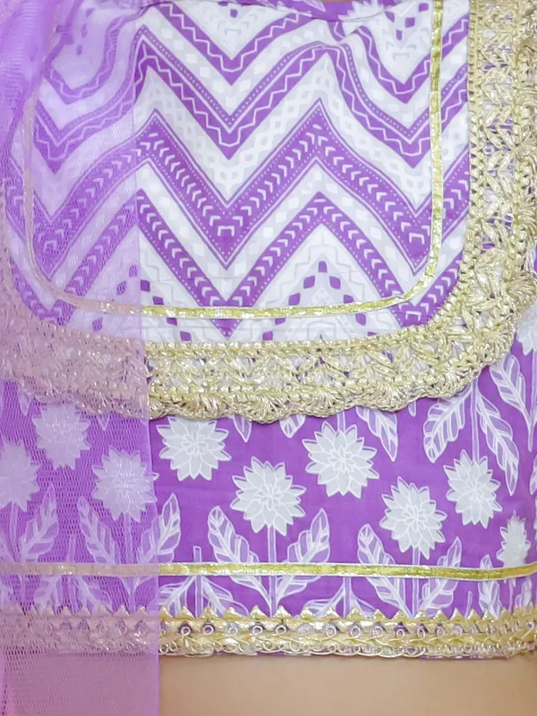 Purple_Geometric_Printed_Ready_To_Wear_Cotton_Lehenga_&_Choli_With_Dupatta