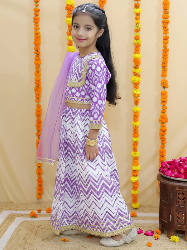 Purple_Geometric_Printed_Ready_To_Wear_Cotton_Lehenga_&_Choli_With_Dupatta