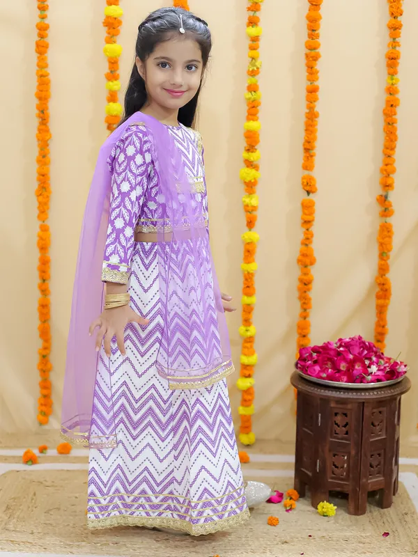 Purple_Geometric_Printed_Ready_To_Wear_Cotton_Lehenga_&_Choli_With_Dupatta