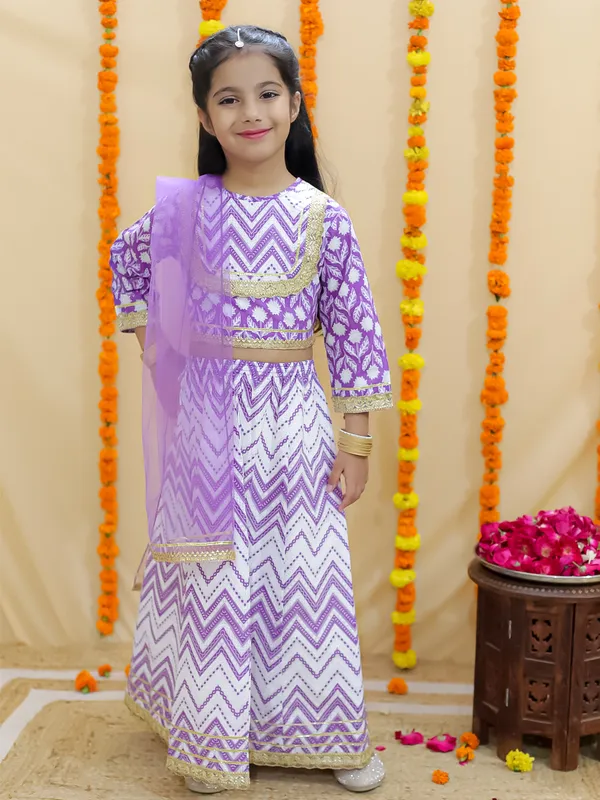 Purple_Geometric_Printed_Ready_To_Wear_Cotton_Lehenga_&_Choli_With_Dupatta