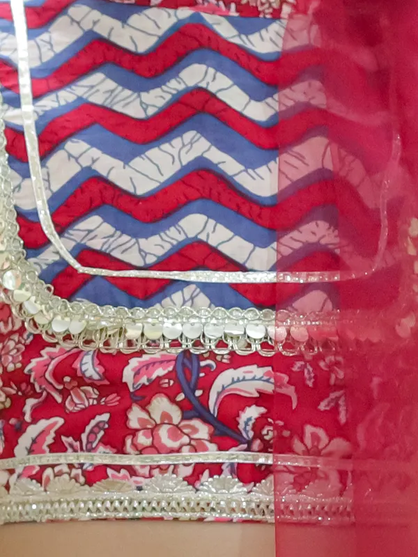 Red_Chevron_Printed_Ready_To_Wear_Cotton_Lehenga_&_Choli_With_Dupatta