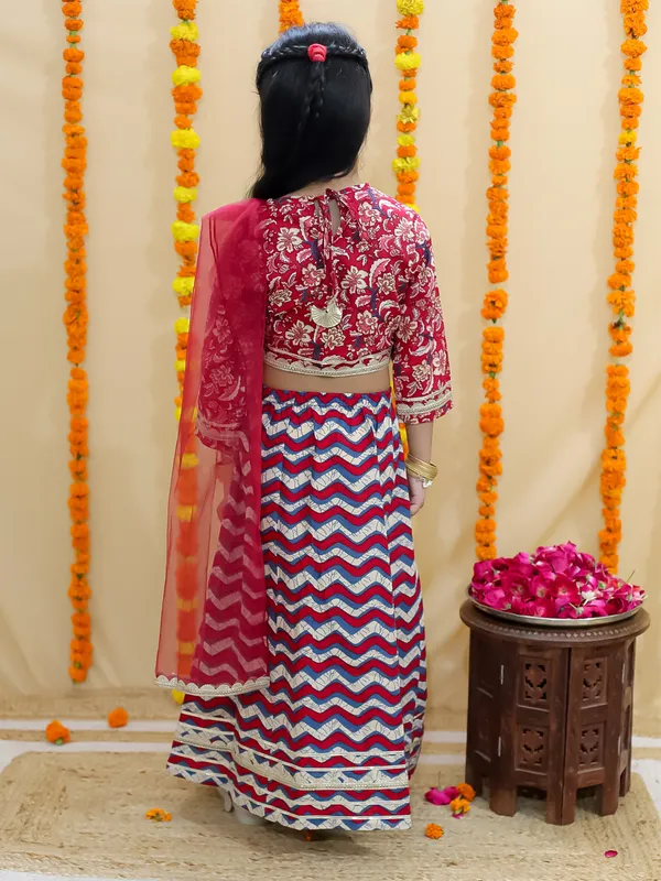 Red_Chevron_Printed_Ready_To_Wear_Cotton_Lehenga_&_Choli_With_Dupatta