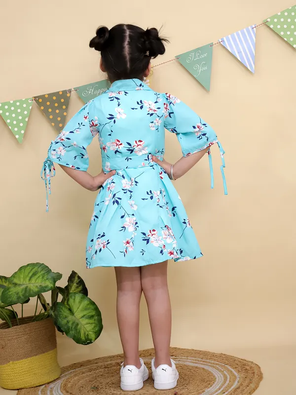 Sky_Blue_Floral_Print_Shirt_Dress_With_Tie_Sleeves