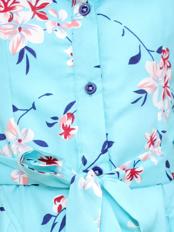 Sky_Blue_Floral_Print_Shirt_Dress_With_Tie_Sleeves