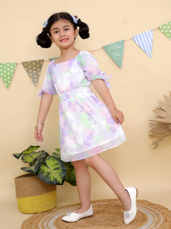 Purple_Pastel_Floral_Print_With_Puff_Sleeves_Smocked_Waist_Dress