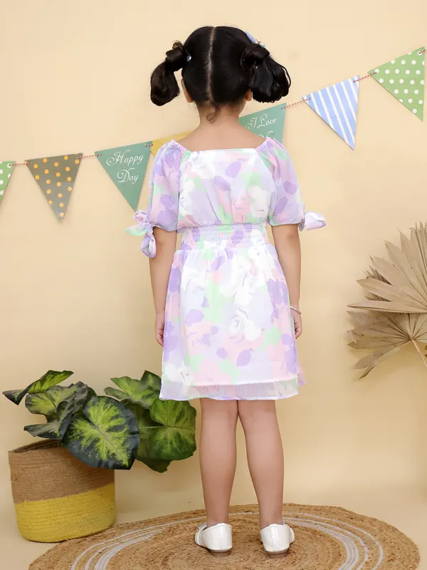 Purple_Pastel_Floral_Print_With_Puff_Sleeves_Smocked_Waist_Dress