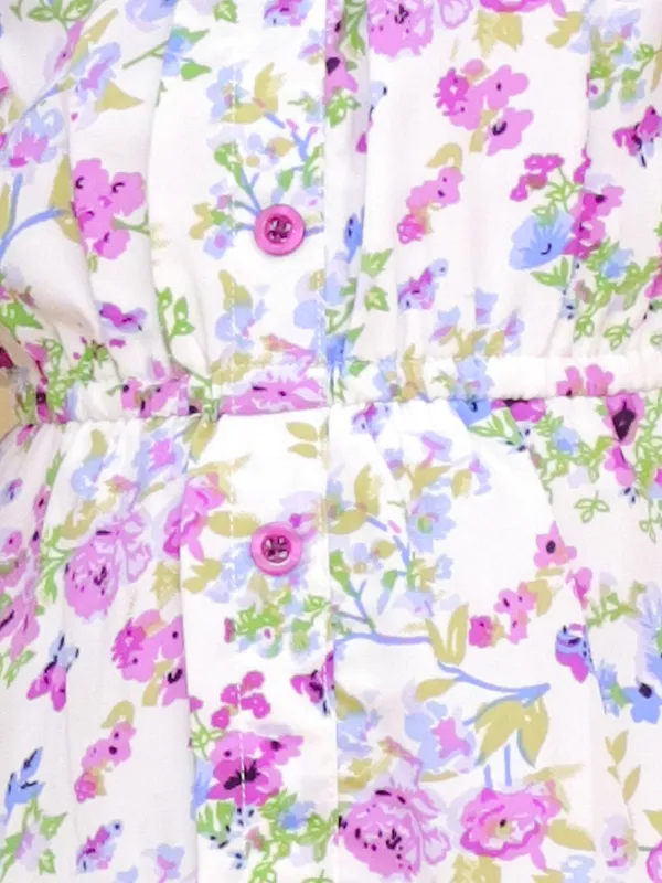 White_&_Purple_Floral_Print_Ruffle_Sleeves_Dress