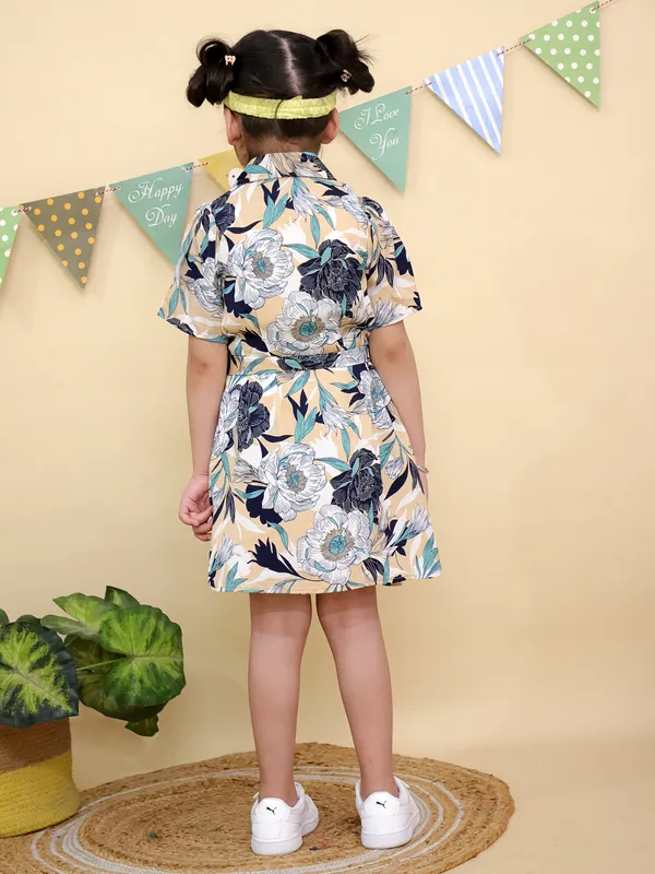 Beige_&_Black_Floral_Print_Short_Sleeve_Shirt_Dress