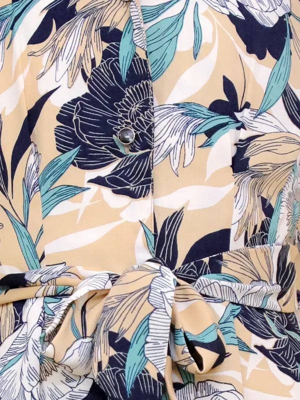 Beige_&_Black_Floral_Print_Short_Sleeve_Shirt_Dress