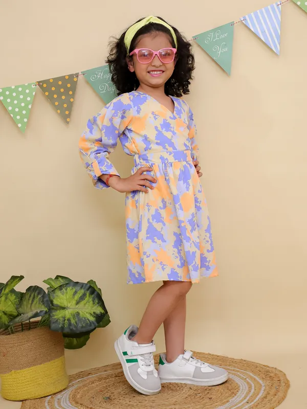 Orange_&_Purple_Floral_Print_Wrap_Long_Sleeve_Dress