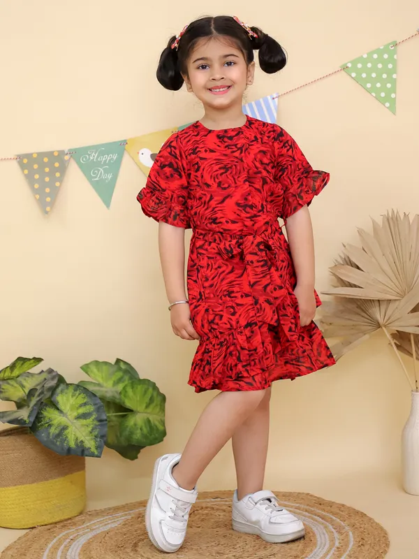 Red_Floral_Print_Ruffle_Short_Sleeves_Dress