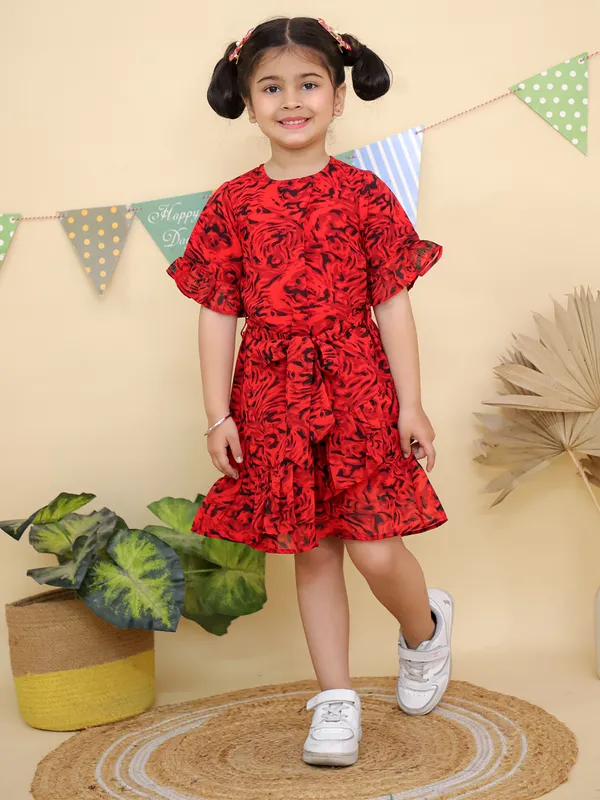 Red_Floral_Print_Ruffle_Short_Sleeves_Dress