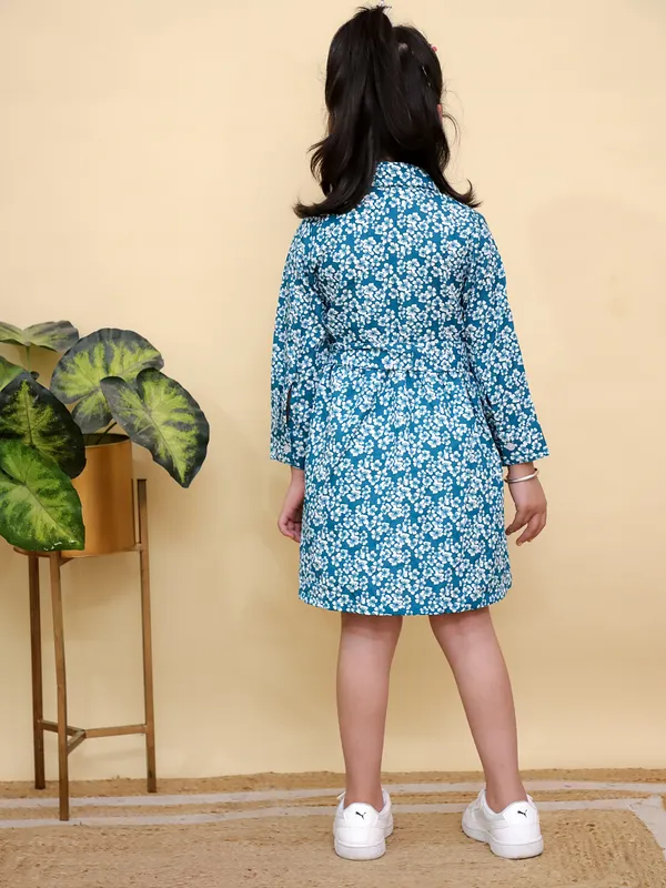 Blue_&_White_Floral_Print_Full_Sleeves_Shirt_Dress