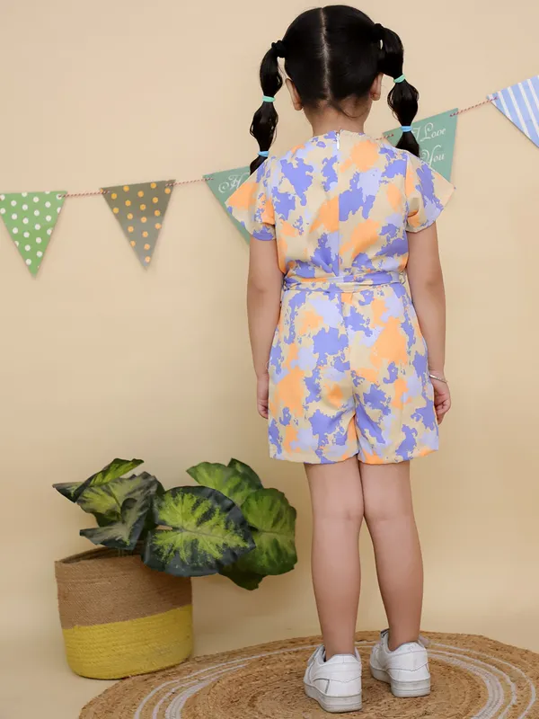 Orange_&_Purple_Floral_Print_Short_Sleeve_Jumpsuit_With_Belt_Tie_Waist