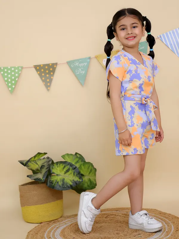 Orange_&_Purple_Floral_Print_Short_Sleeve_Jumpsuit_With_Belt_Tie_Waist
