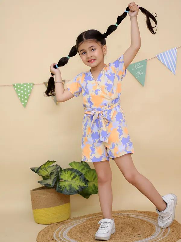 Orange_&_Purple_Floral_Print_Short_Sleeve_Jumpsuit_With_Belt_Tie_Waist