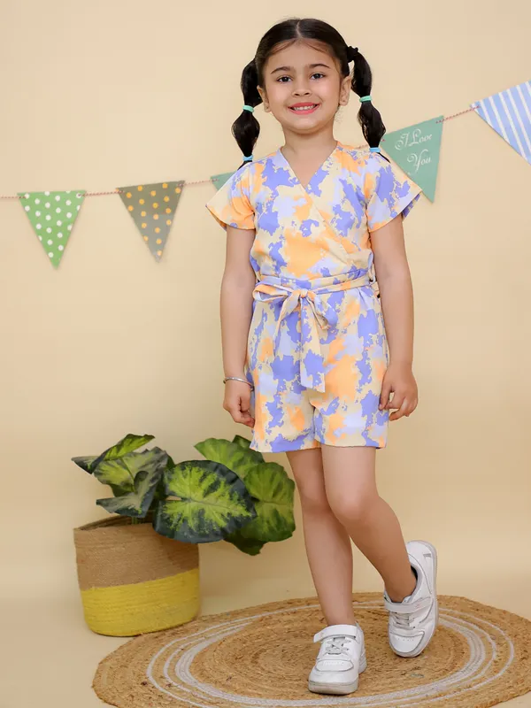Orange_&_Purple_Floral_Print_Short_Sleeve_Jumpsuit_With_Belt_Tie_Waist