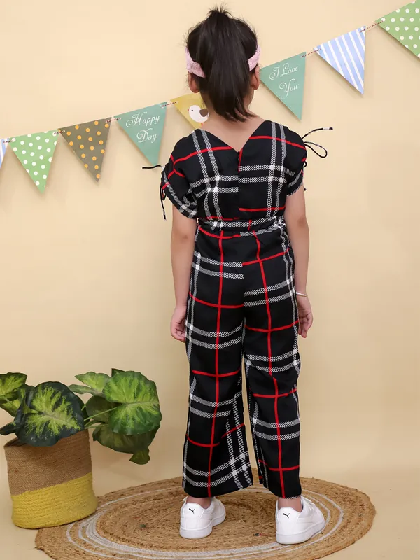 Black_And_Red_Check_Pattern_Plaid_Jumpsuit_With_Side_Ties