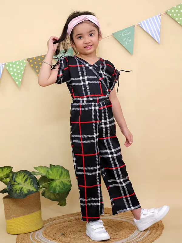 Black_And_Red_Check_Pattern_Plaid_Jumpsuit_With_Side_Ties