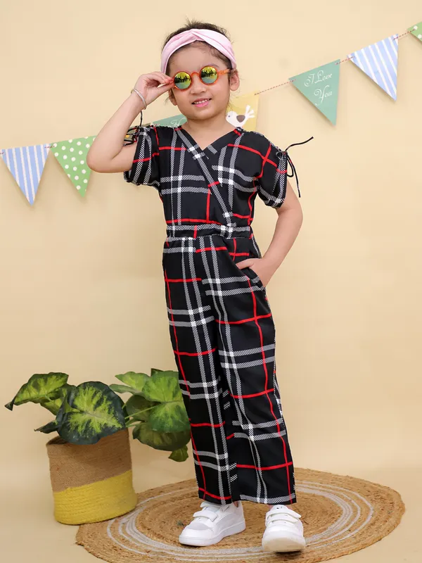 Black_And_Red_Check_Pattern_Plaid_Jumpsuit_With_Side_Ties