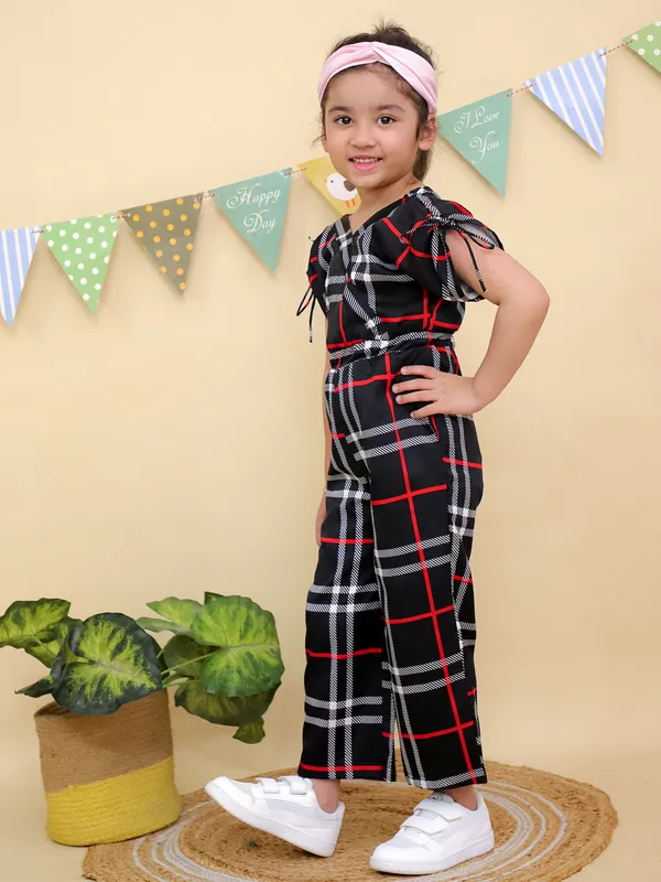 Black_And_Red_Check_Pattern_Plaid_Jumpsuit_With_Side_Ties