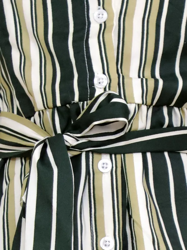 Green_&_Beige_Striped_Long_Sleeve_Shirt_Dress_With_Belt_Tie_Waist
