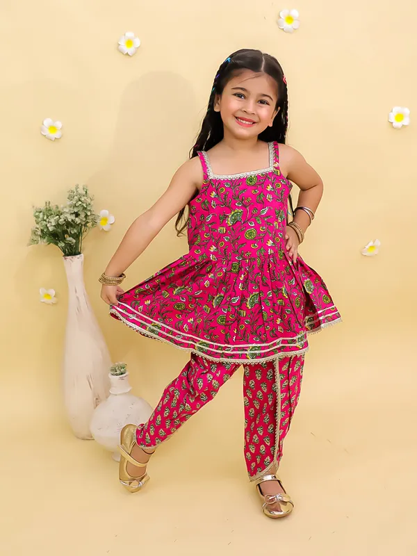 Junitos_Cotton_Woven__Sleeveless_Floral_Printed_kurti_Dhoti_Shalwar__-_Pink
