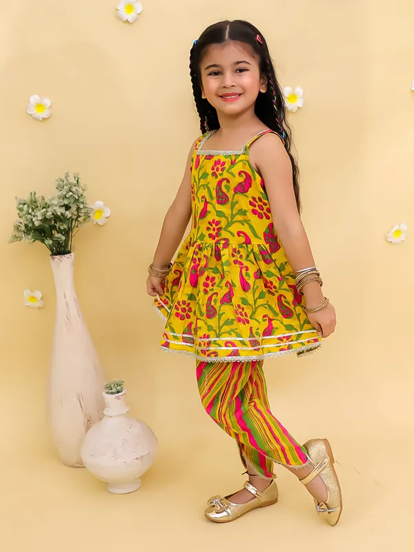 Junitos_Cotton_Woven__Sleeveless_Floral_Printed_kurti_Dhoti_Shalwar__-Musturd