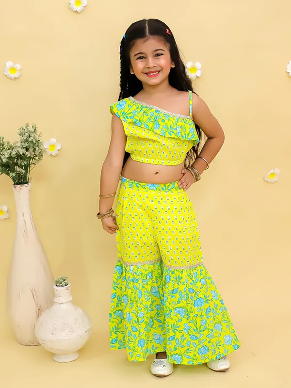 Junitos_Cotton_Woven__One_Shoulder_off_Printed__Top_with_Sharara__-_Lemon_Green