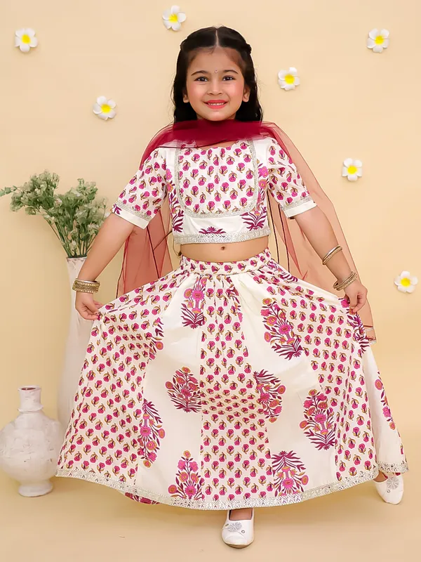 Junitos_Cotton_Woven_Short_Sleeve_Floral_Printed_Lehenga_Choli_with_Dupatta_-Cream_&_Purple