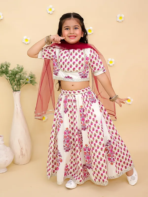 Junitos_Cotton_Woven_Short_Sleeve_Floral_Printed_Lehenga_Choli_with_Dupatta_-Cream_&_Purple