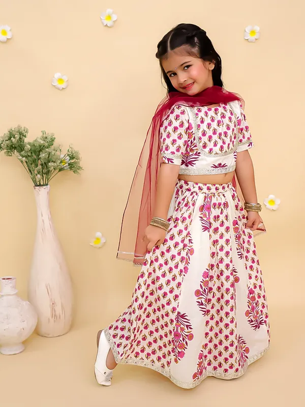 Junitos_Cotton_Woven_Short_Sleeve_Floral_Printed_Lehenga_Choli_with_Dupatta_-Cream_&_Purple