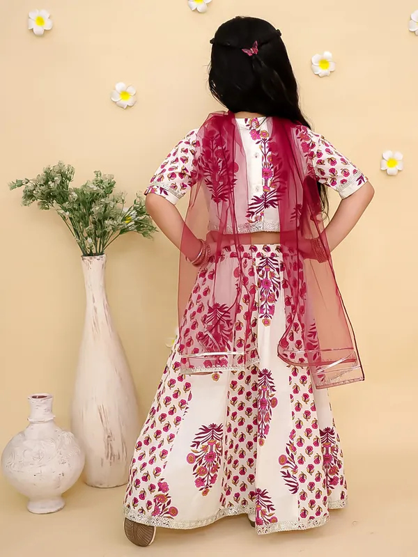 Junitos_Cotton_Woven_Short_Sleeve_Floral_Printed_Lehenga_Choli_with_Dupatta_-Cream_&_Purple