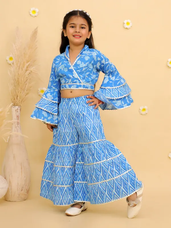 Junitos_Pure_Cotton_Woven_Full_Sleeves_Frill_Leaf_Top_with_Stripe_Printed_sharara_Indo_Western_Set -Sky_Blue
