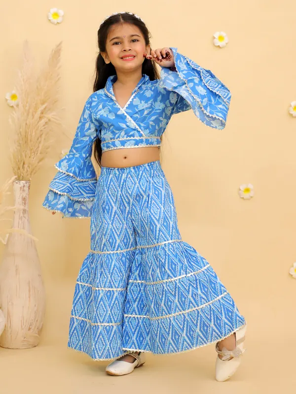 Junitos_Pure_Cotton_Woven_Full_Sleeves_Frill_Leaf_Top_with_Stripe_Printed_sharara_Indo_Western_Set -Sky_Blue