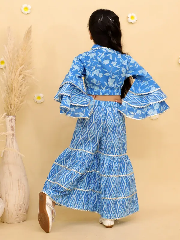 Junitos_Pure_Cotton_Woven_Full_Sleeves_Frill_Leaf_Top_with_Stripe_Printed_sharara_Indo_Western_Set -Sky_Blue