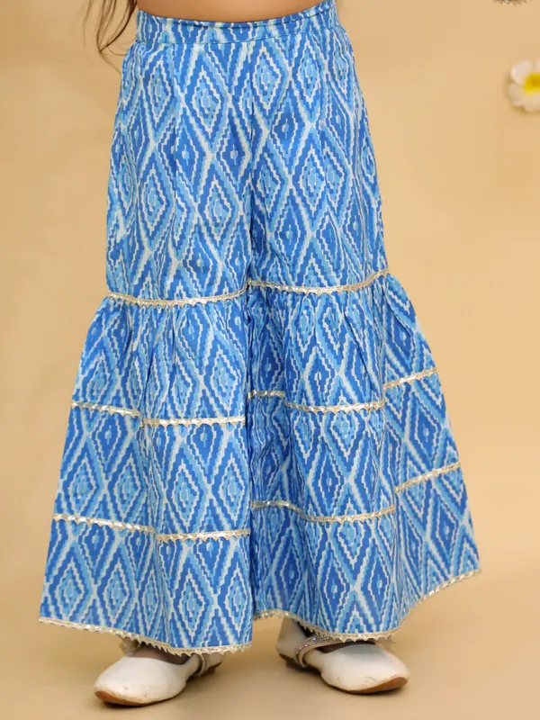Junitos_Pure_Cotton_Woven_Full_Sleeves_Frill_Leaf_Top_with_Stripe_Printed_sharara_Indo_Western_Set -Sky_Blue
