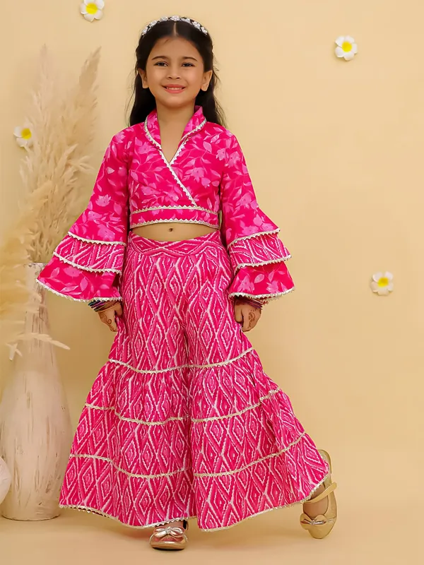 Junitos_Pure_Cotton_Woven_Full_Sleeves_Frill_Leaf_Top_with_Stripe_Printed_sharara_Indo_Western_Set -Pink