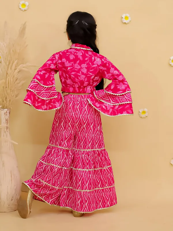 Junitos_Pure_Cotton_Woven_Full_Sleeves_Frill_Leaf_Top_with_Stripe_Printed_sharara_Indo_Western_Set -Pink
