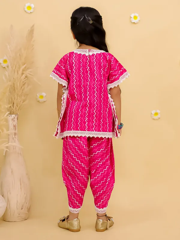 Junitos_Pure_Cotton_Woven_Short_Sleeves_Top_with_Stripe_Printed_Dhoti__Indo_Western_Set -Pink