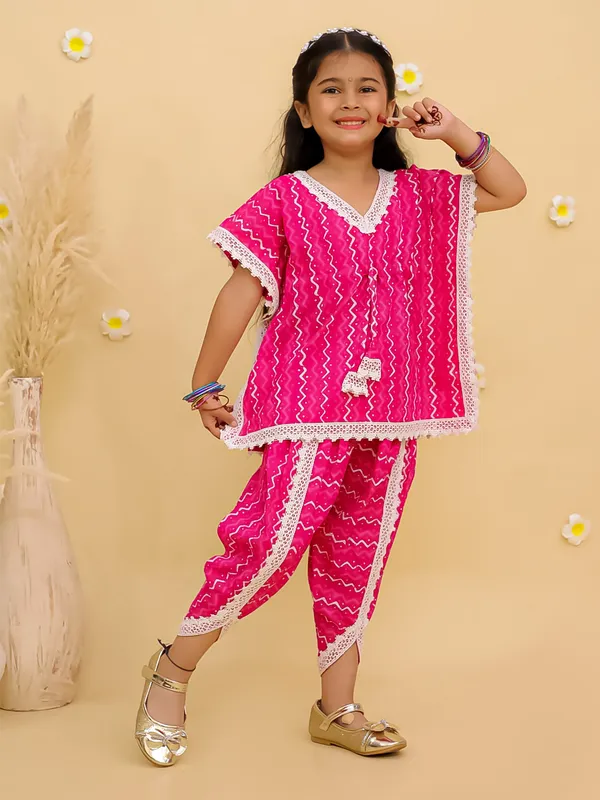 Junitos_Pure_Cotton_Woven_Short_Sleeves_Top_with_Stripe_Printed_Dhoti__Indo_Western_Set -Pink