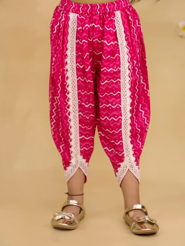 Junitos_Pure_Cotton_Woven_Short_Sleeves_Top_with_Stripe_Printed_Dhoti__Indo_Western_Set -Pink